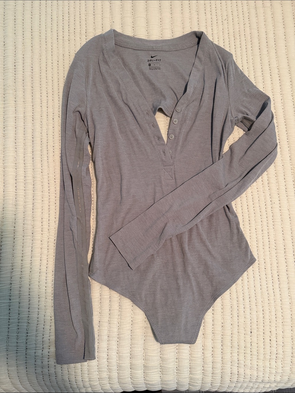 Nike Light Gray Long-Sleeve Henley Bodysuit